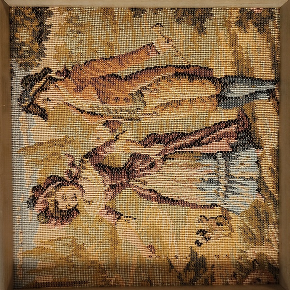 Vintage framed Embroidery Tapestry French Courtship Scene Galente Style France - Picture 2 of 16